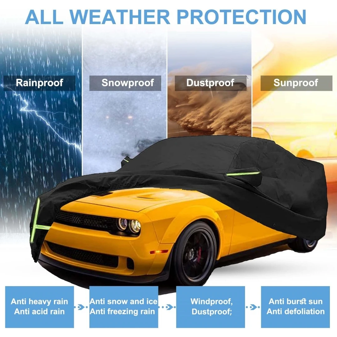 Waterproof Car Cover for 2008-2023 Dodge Challenger With Driver Zipper Dustproof and waterproof All Weather Protection Black