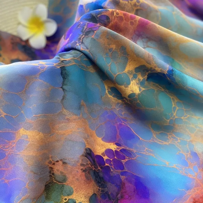 

80S Digital Printed Silk Cotton Fabric Colorful Summer Silky Soft Breathable Dress Qipao Rayon Cotton Blend Apparel Material
