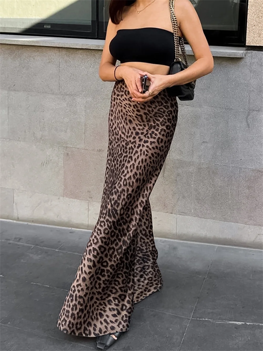 

Leopard print fishtail dress women fashion imitation silk satin Spice Girl long skirt skirt summer haute couture women's dress