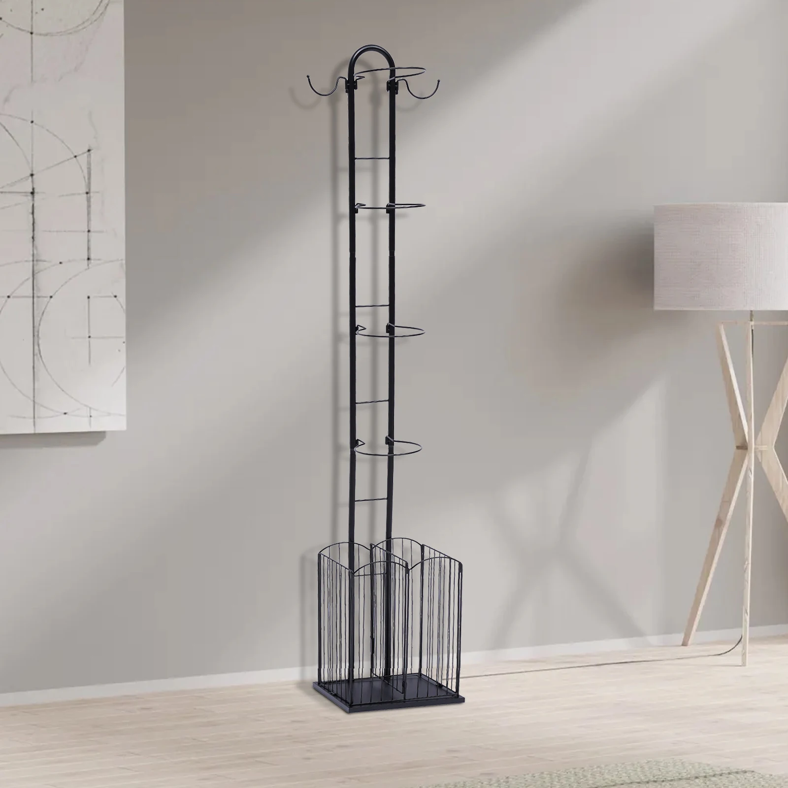 Opbergstandaard voor sportbal Grote opslagcapaciteit Ruimtebesparend Vrijstaand Gemaakt om lang ijzer Zwart