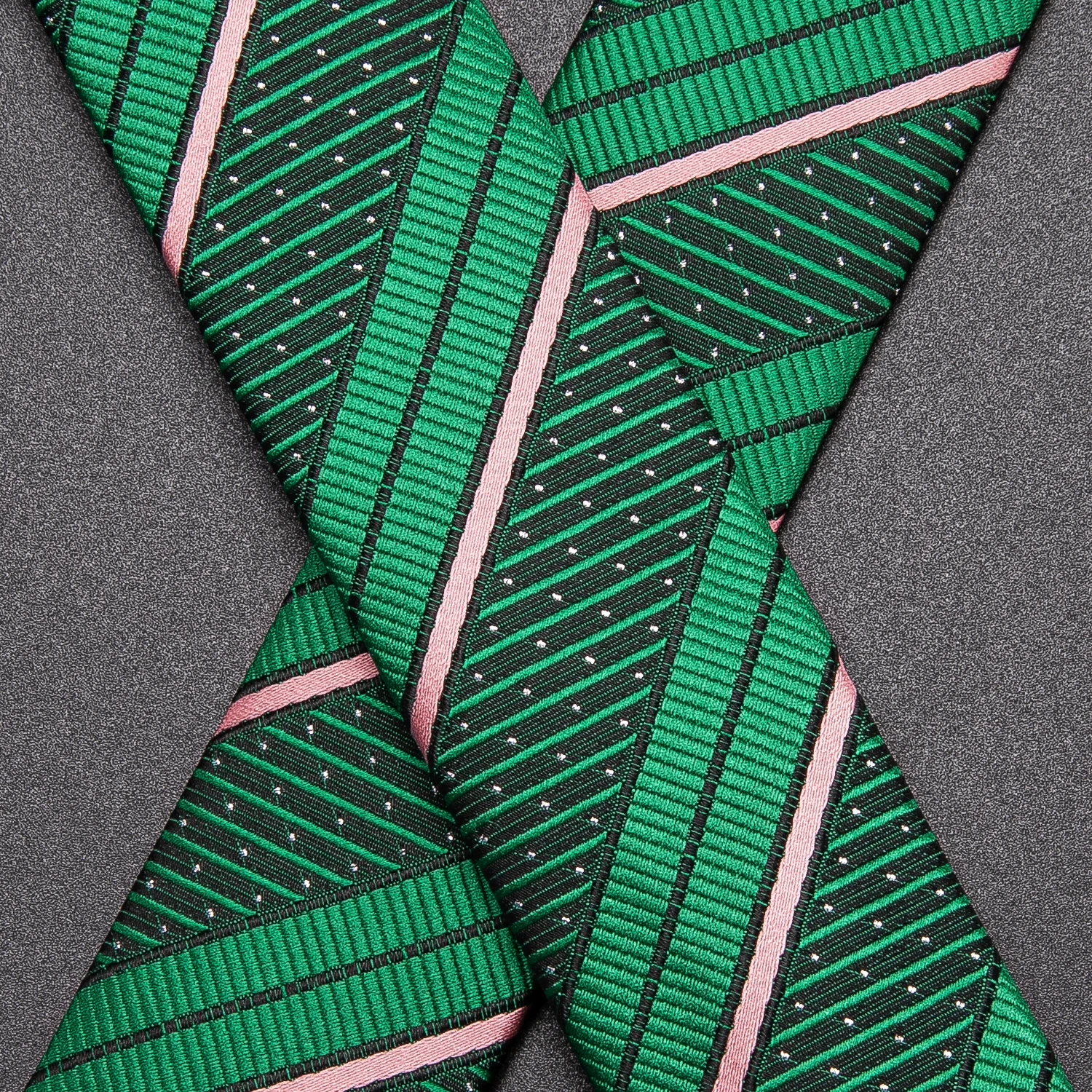 Hi-Tie Striped Green Solid Silk Men Suspender Bowtie Hanky Cufflink Adjustable Clip On Brace for Male Wedding Business Wholesale