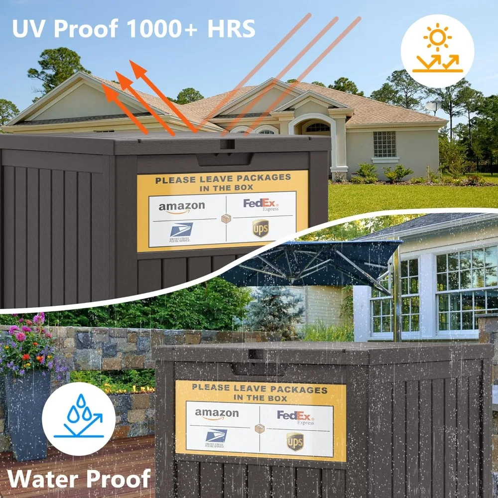 48 Gallon Outdoor Package Delivery Box with Lockable Lid, Waterproof Storage Container for Secure Parcel Drop-off