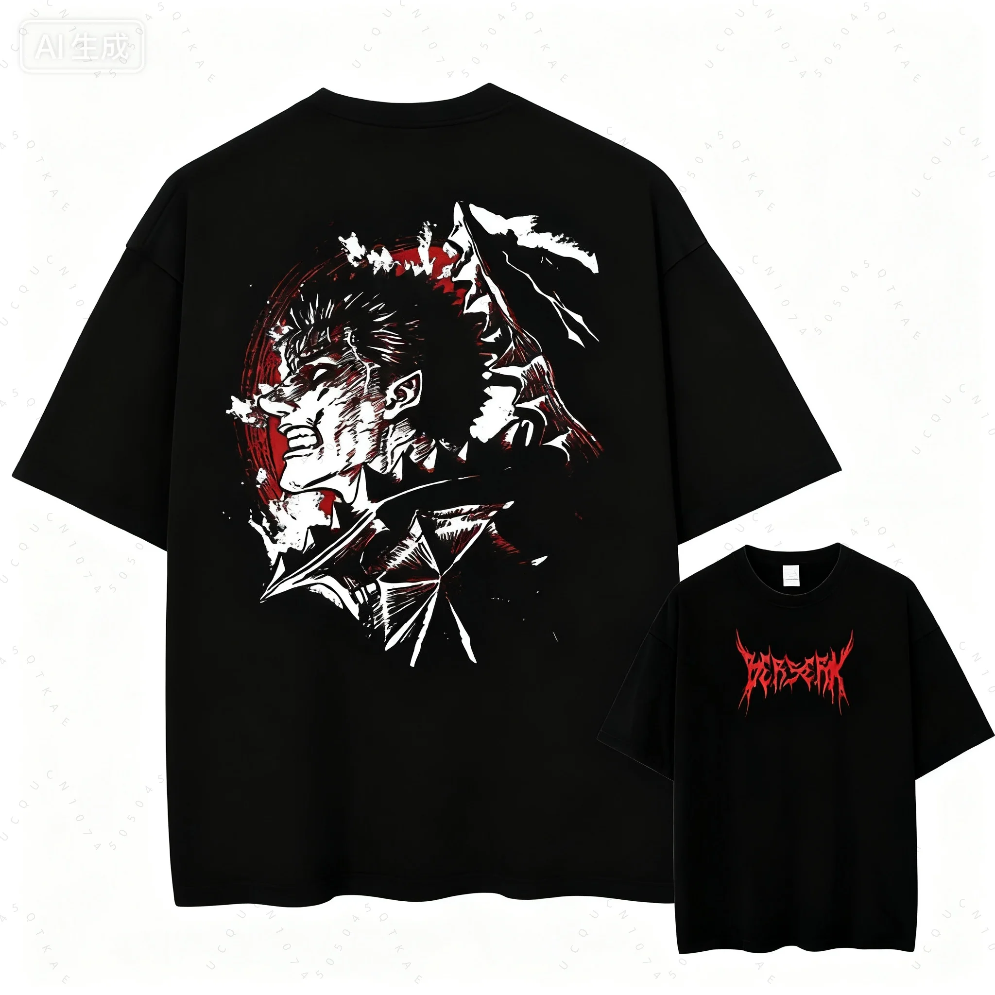Berserk ريترو أنيمي الأعلى الأمعاء تي شيرت مطبوع الرجال والنساء عالية الجودة القطن تي شيرت Harajuku الرجال اضافية كبيرة تي شيرت #4