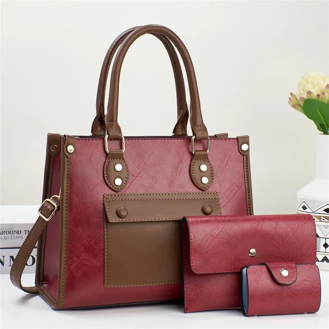 2024 New Vintage Pattern Simple Mother and Child Bag Large Capacity One Shoulder Handbag High Quality Three Piece Set