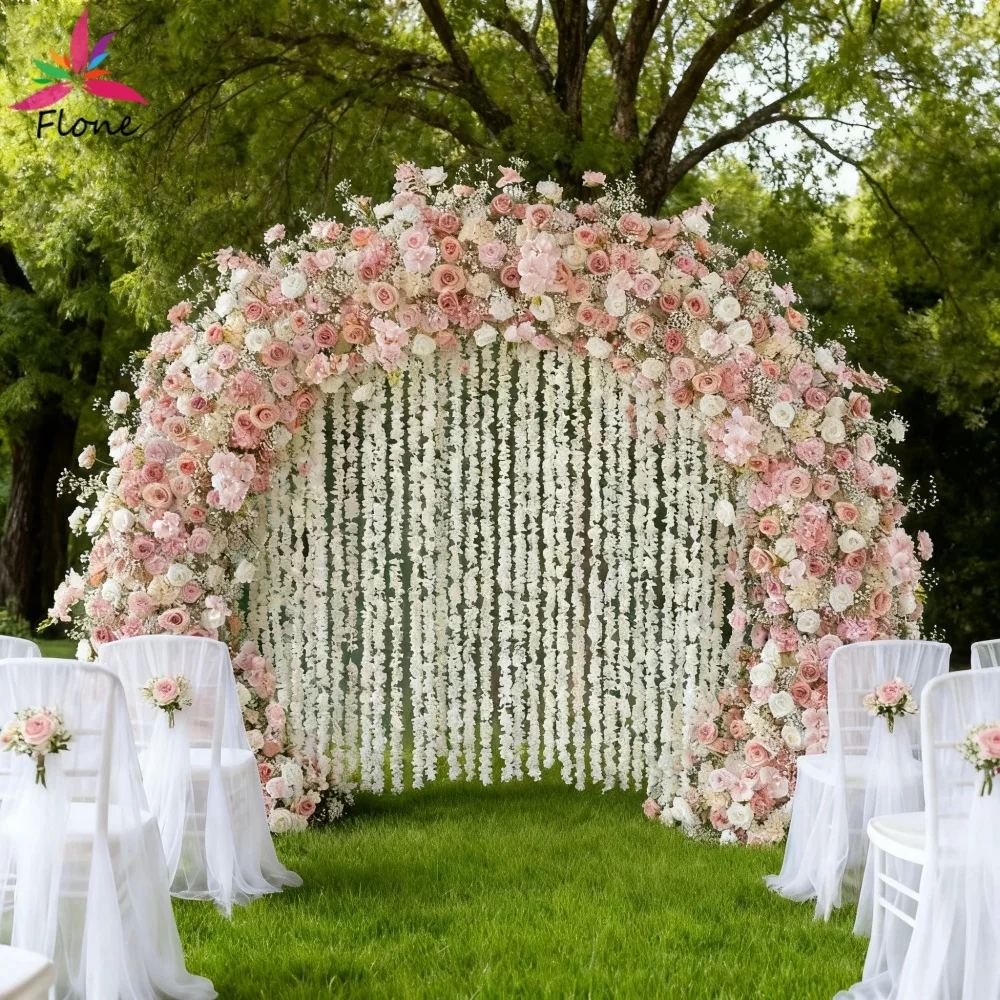 

Pink Rose Baby's Breath Double-Sided Arch Artificial Flower Arrangements Perfect for Wedding Party Backdrop Decorations FL2937
