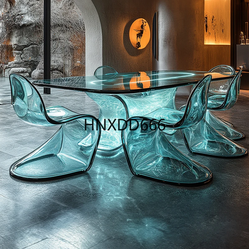 Restaurant transparent resin creative personality glacier rounded corner rectangular dining table