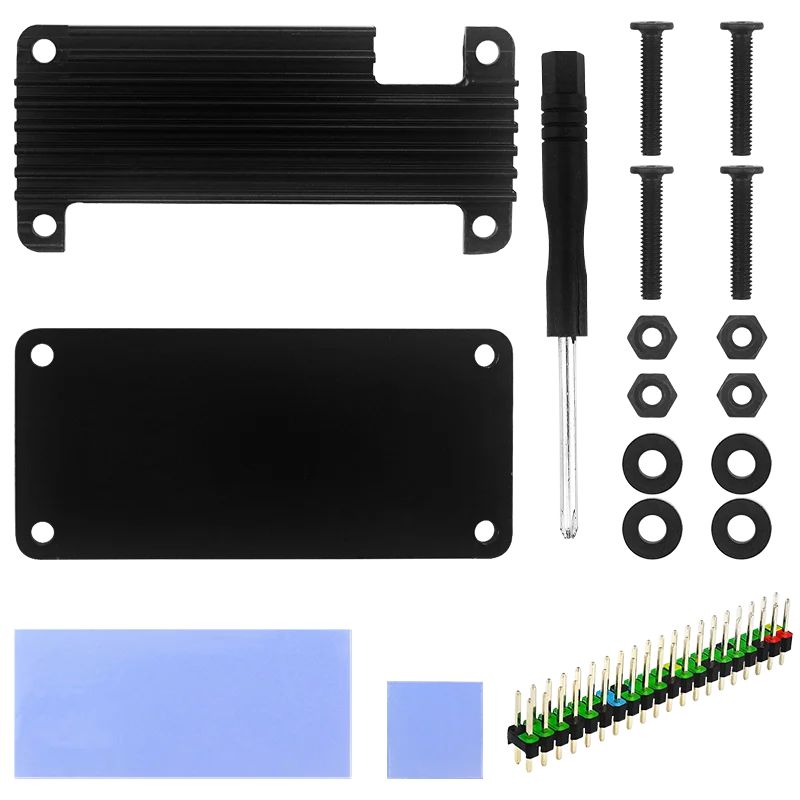 Capa de Alumínio Puro para Raspberry Pi Zero 2W, Estojo Protetor + Cortador de Agulhas e Parafusos