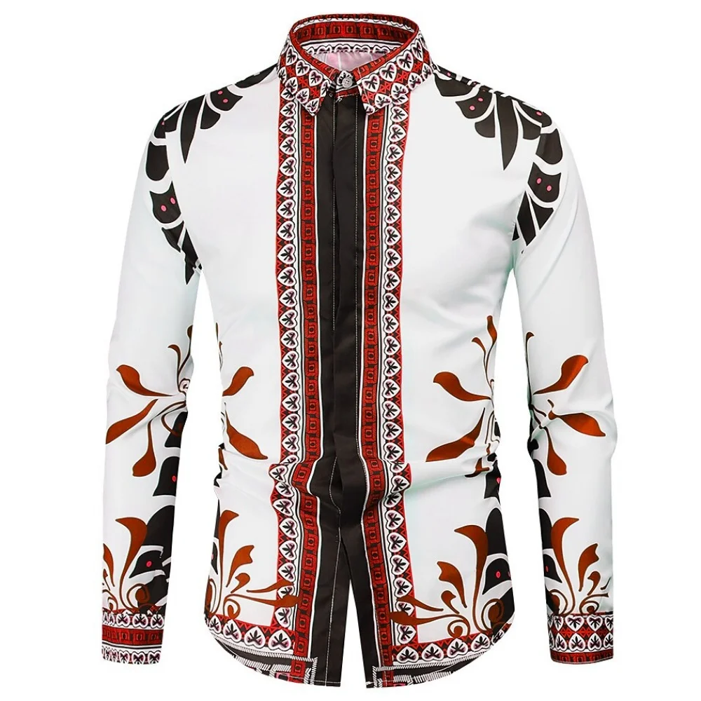 

High-end luxury pattern 3D printed long-sleeved button-down shirt for men. Fashionable street style. Quick delivery.
