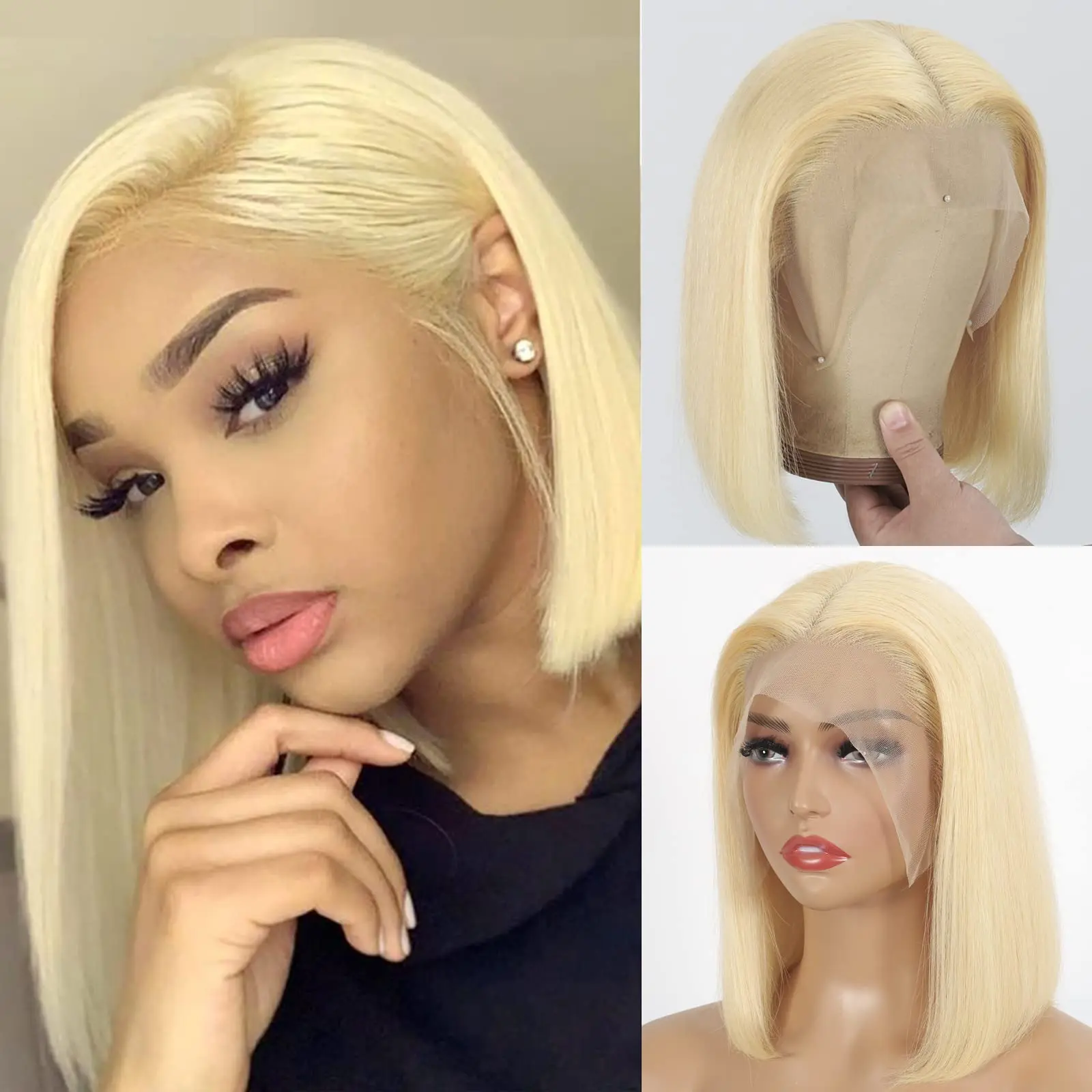 Honey Blonde Straight Human Hair Short Wig Preplucked 5x5 Transparent Lace Frontal Wig Short Cut 613 Straight Bob Colored Wigs