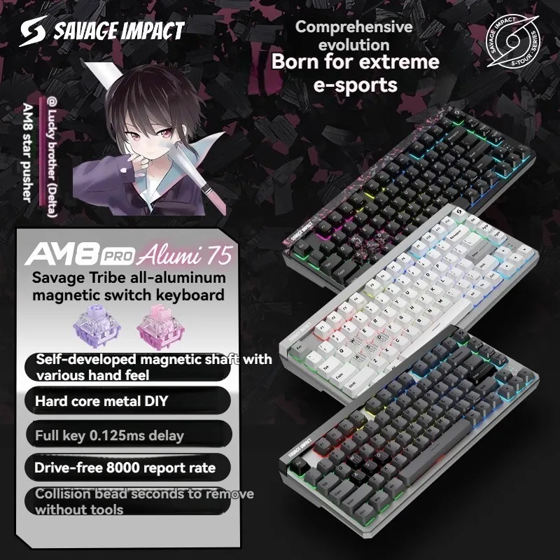 AM8Pro Wired Magnetic Switch Keyboard Customized RGB Hot Swap 8KHz 75%layout Keyboard Gaming and Office Mechanical Keyboards