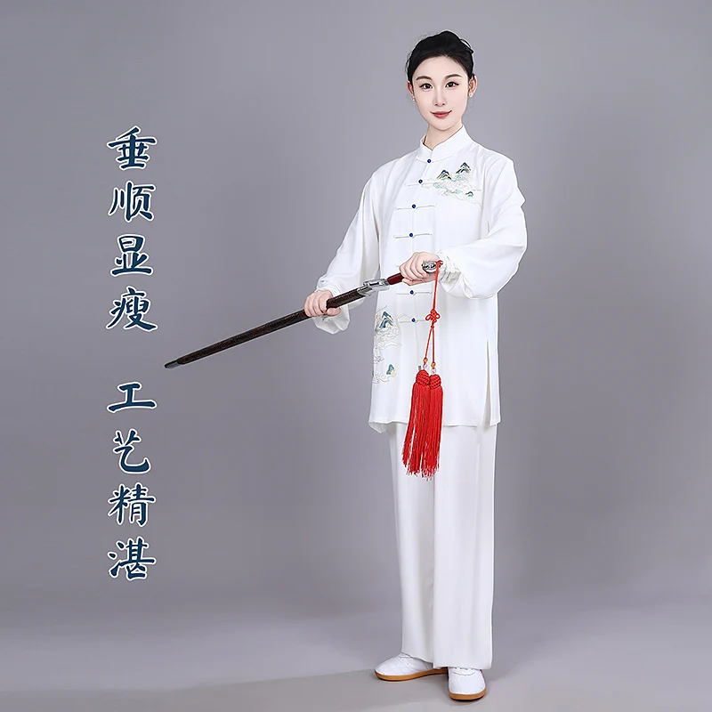 Unisex Premium Embroidered Tai Chi Suit Cotton 2-Piece Set Martial Arts Performance Competition Wear for Morning Exercise Chines