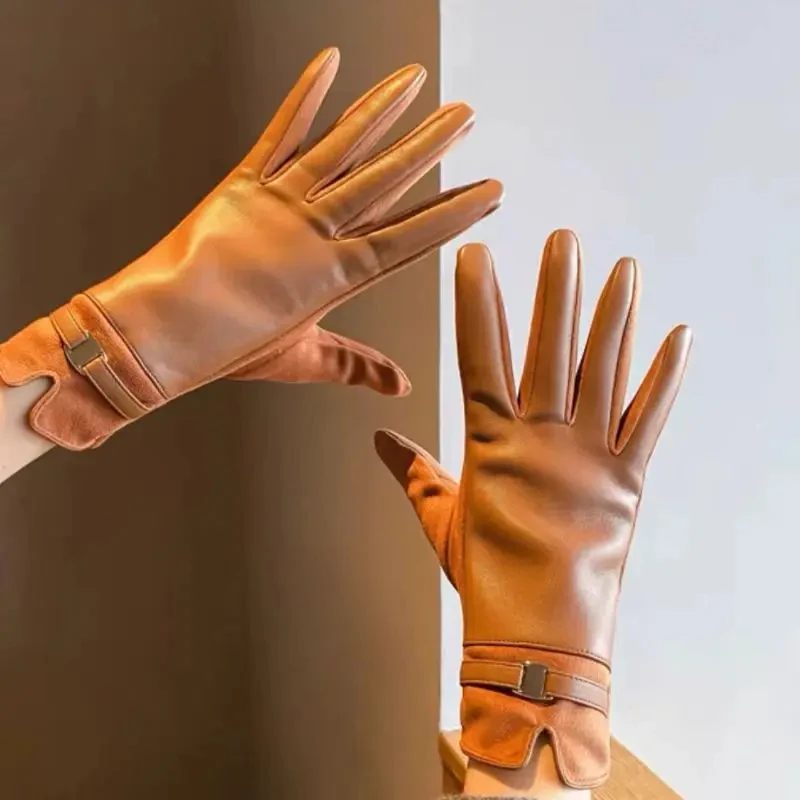 Damen-Handschuhe, Winter, warm und plüschig, verdickt, kältebeständig, Fahren, Touchscreen-Handschuhe, winddichte Fingerhandschuhe, Radfahren im Freien
