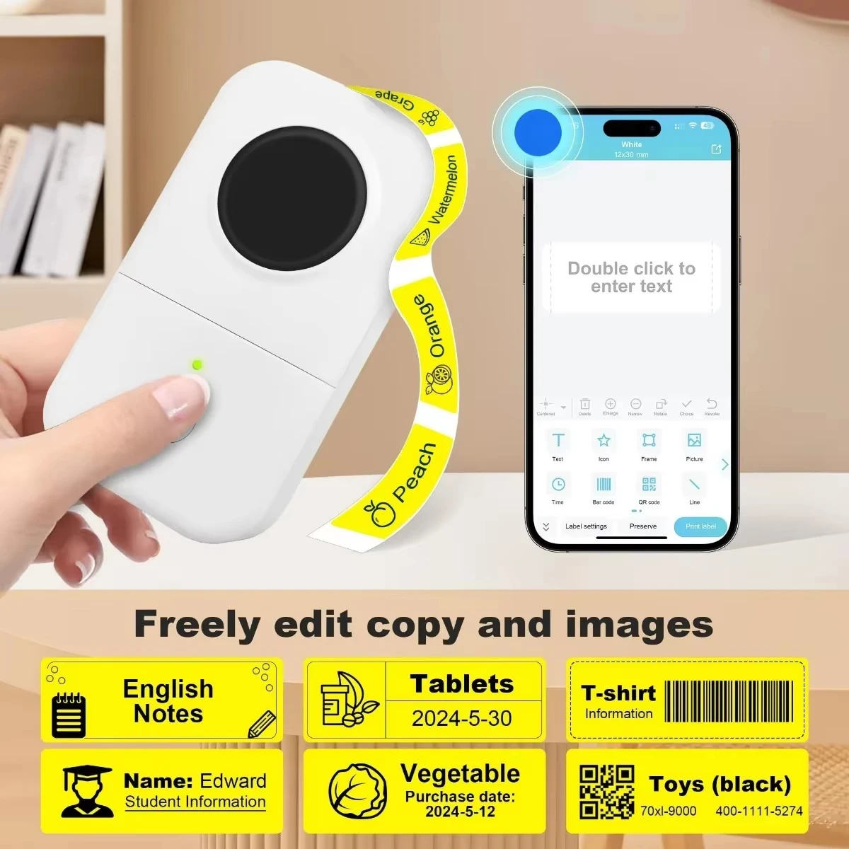 12x40mm Yellow Thermal Label Tape - Self-Adhesive Printer Stickers for Home Storage