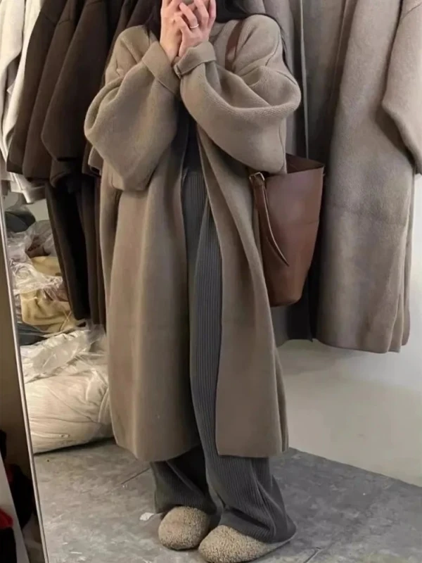 

Extra Large 300 Pou Mid-Length Knitted Sweater Coat Men's Autumn Winter Lazy Sle Knee-Length Open Cardigan Coat