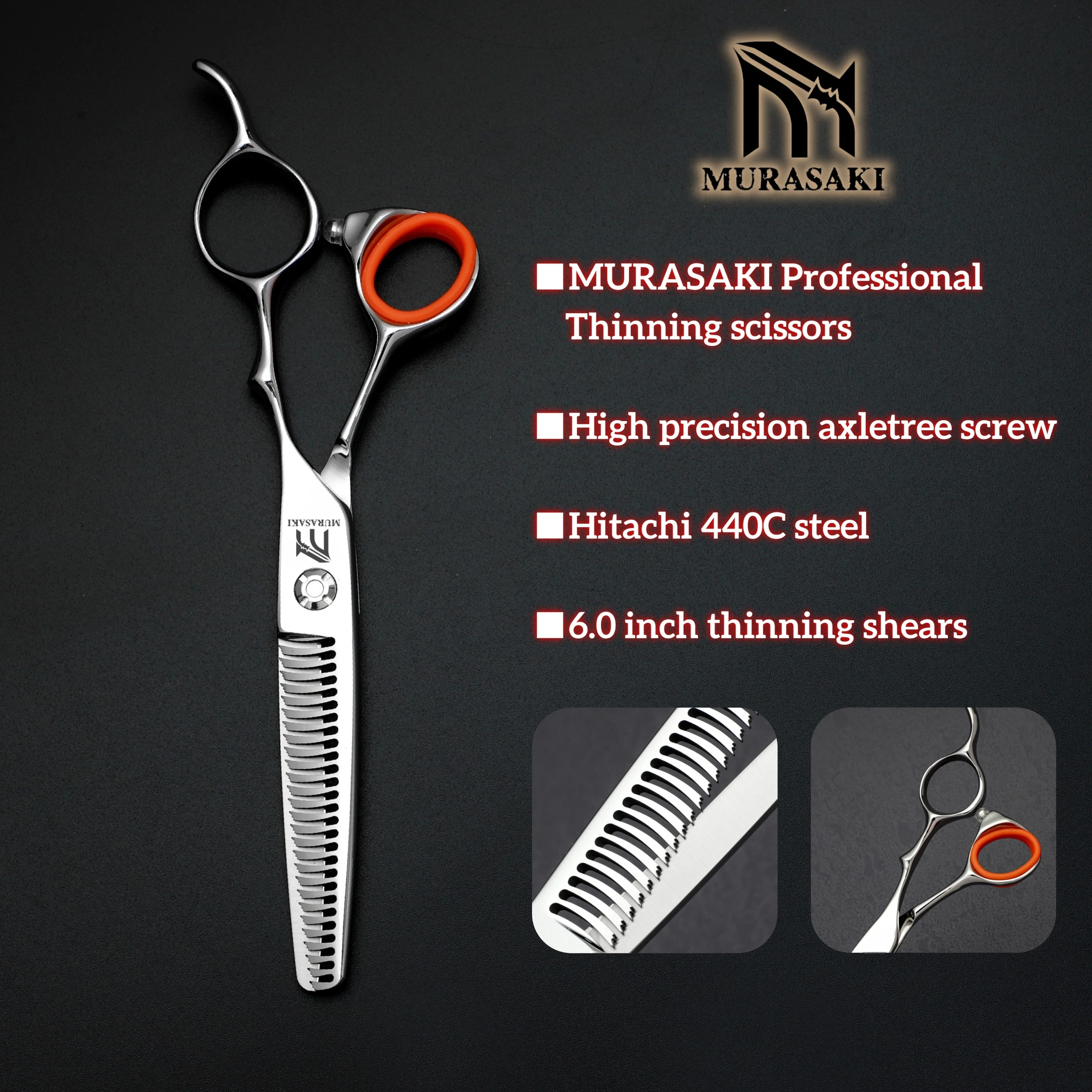 MURASAKI Professional hairdressing scissors，6 inch hair thinning shears，Get a hair cut for man and woman，barber shop accessories