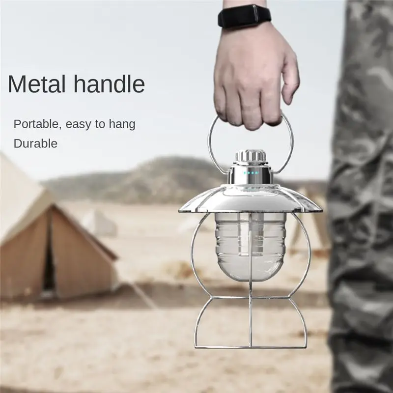 DT35！ Rechargeable LED Camping Portable Lantern Light Outdoor Waterproof Retro Tent Lamp Fishing Travel Lighting White