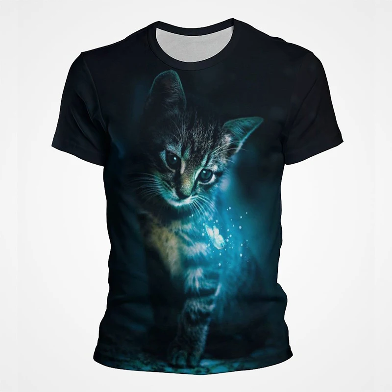 Vintage Cat Full-cover print T-shirt Animal Pattern Graphic Top Tee Summer Autumn Breathe Cool Short Sleeve For Men Women O Neck