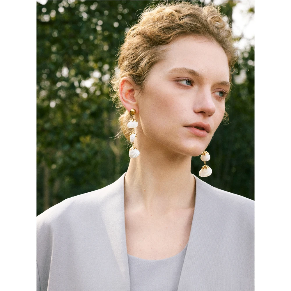 Yhpup Ocean Style Shell Long Hanging Drop Dangle Earrings for Women Stainless Steel Summer Holiday Jewelry Accessories