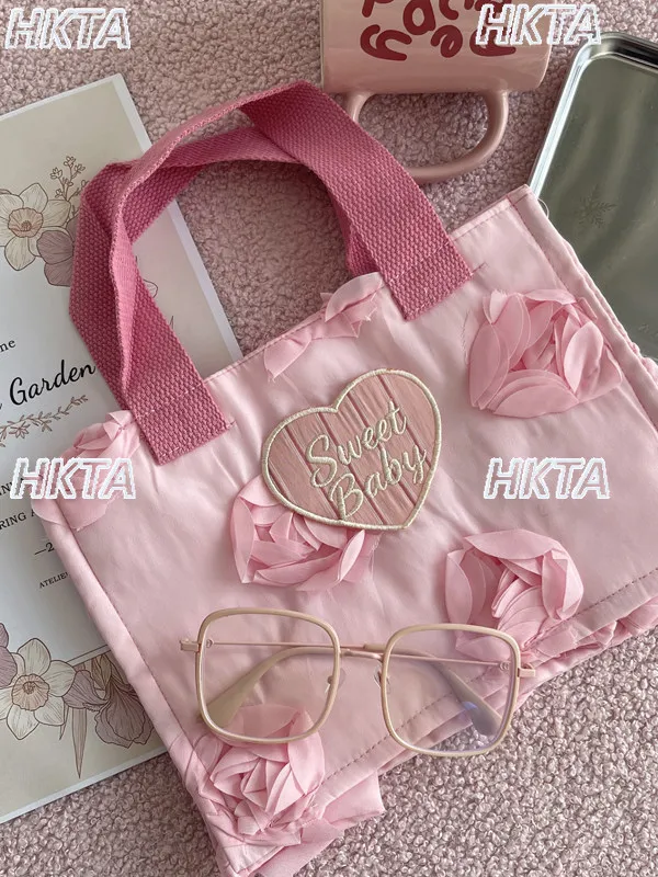 Japanese Sweet New Flower Letter Embroidery Casual Portable Messenger Bag Kawaii Cute Large Capacity Lolita Handbag Women Bags