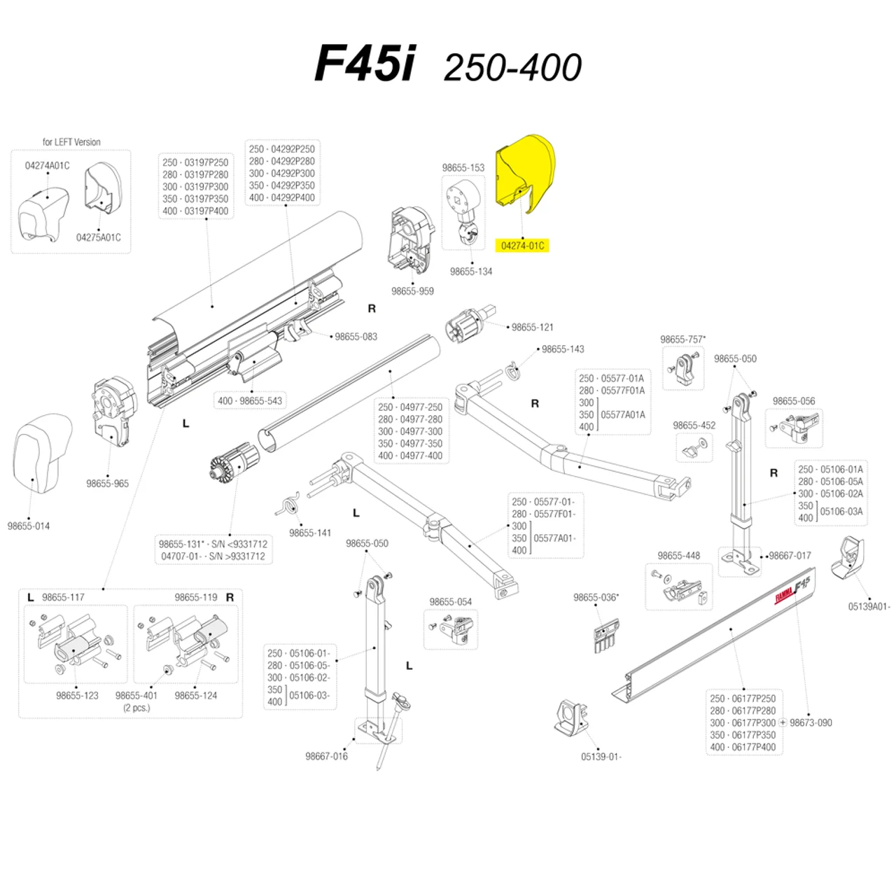 RV Camper Trailer Caravan Motorhome 98655-014 04274-01C for Fiamma Awning F45i Hand Crank F45i RV Awning Outer End Cap