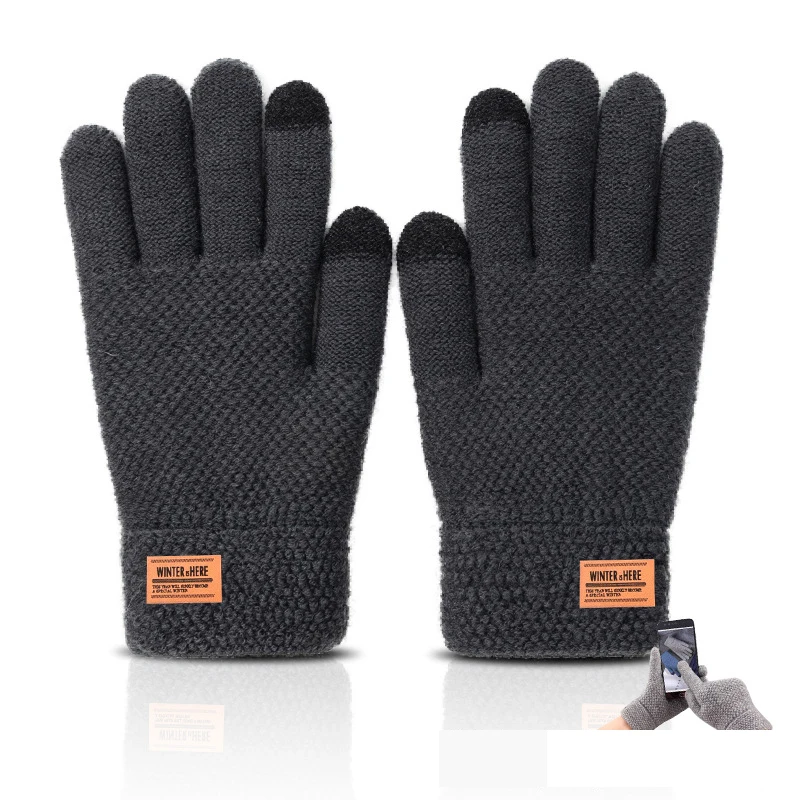 Men Winter Gloves Jacquard Touch Screen Knit Thermal Gloves Outdoor Walking Stretchy Full Finger Daily Commuting Gloves Casual