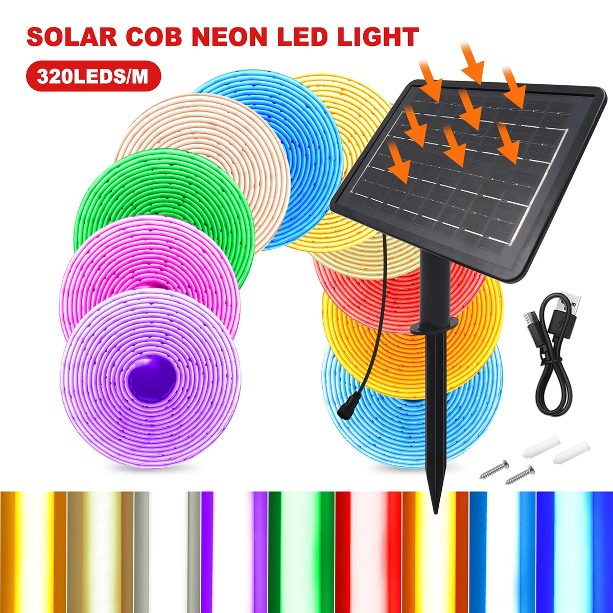 

IP68 Waterproof Solar COB Neon Light Strip 24V Warm Natural White Red Green Blue 320LEDs/m Flexible High Density Linear Lighting