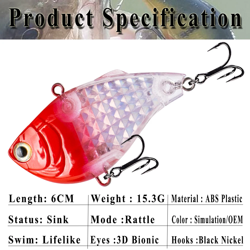 Chan\'s Huang 1PCS  Lipless Crankbait Bass Pike Fishing VIB Bait Sinking Fishing Lures Artificial 6CM 15.3G Vibration Hard Bait