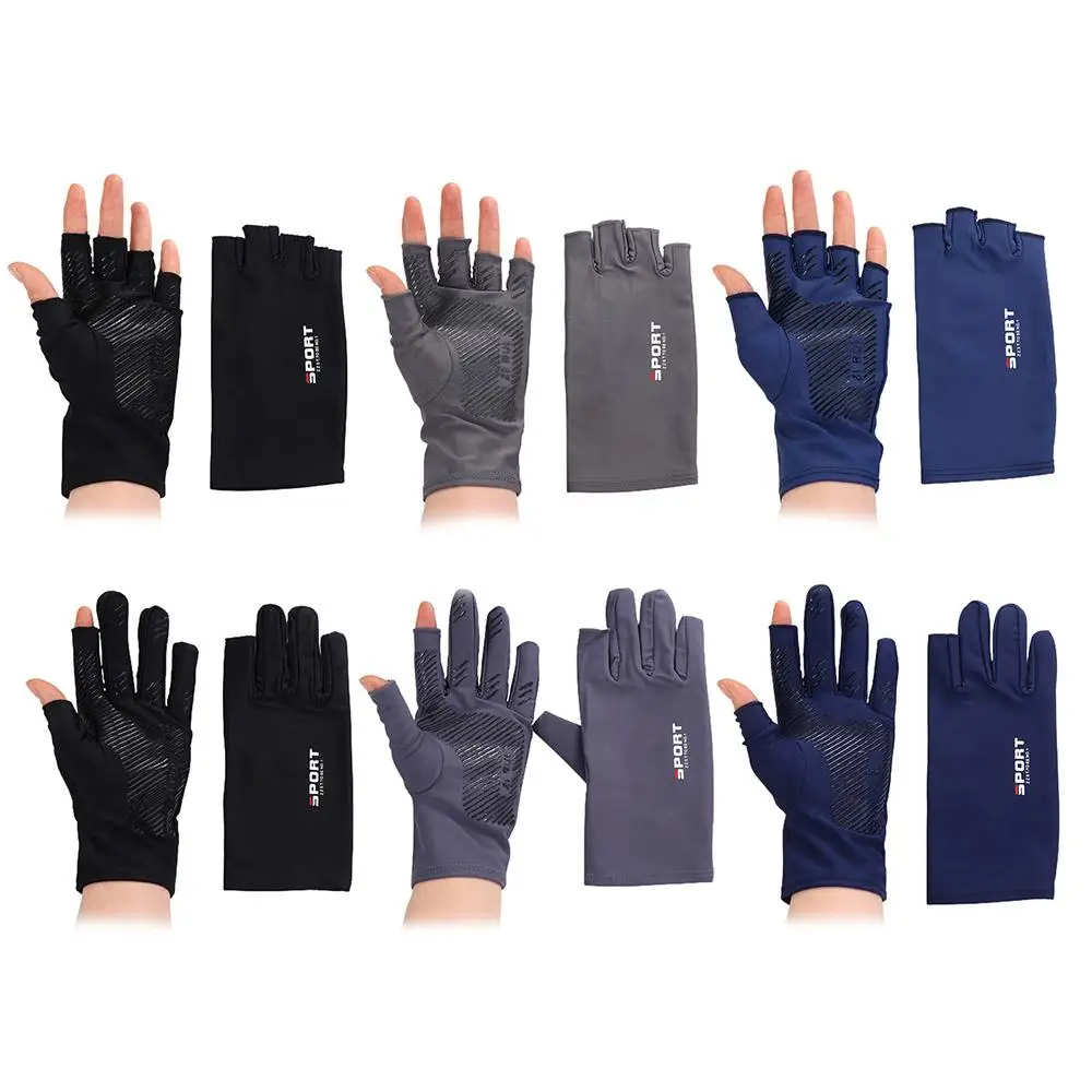 Sun Protection Driving Silicone Ridding Gloves Men Elastic Gloves Half Finger Gloves Non-slip Mittens Ice Silk Gloves