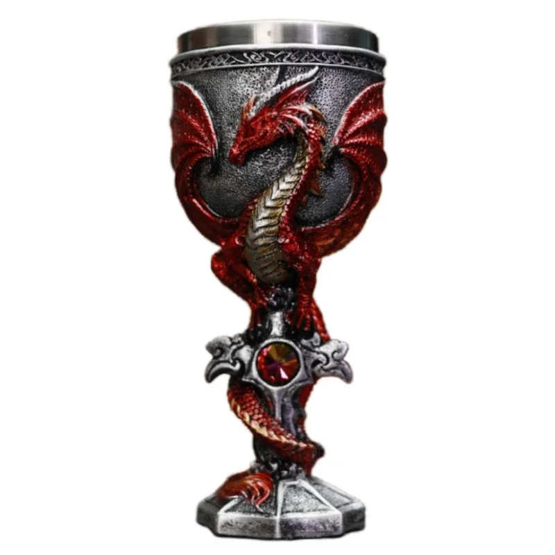 Retro Evil Dragon Goblet Nordic Dragon Stainless Steel Wine Cup 3D Stereoscopic Dragon Warrior Beer Mug Halloween Men’s Gift