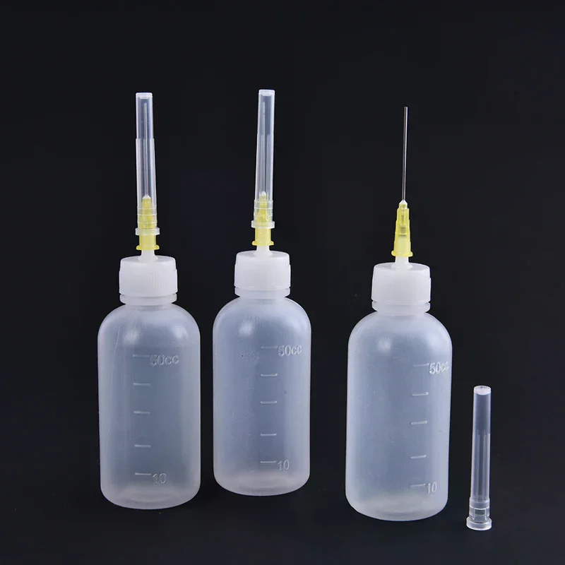 

rosin flux dispensing bottle 3pcs 50ml+3 needle tools, transparent polyethylene needle distributor