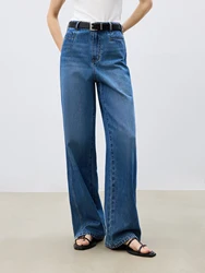 ZIQIAO Petite Size White Straight Leg Jeans Women 2025 New Double Split Cut Line Floor Pants Long Pants Office Lady 25ZQ91151