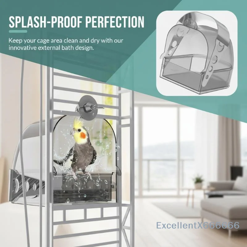 Universal Fit Large Transparent Bird Bath Box Removable Drawer Lightweight for Most Standard Small Bird Cages