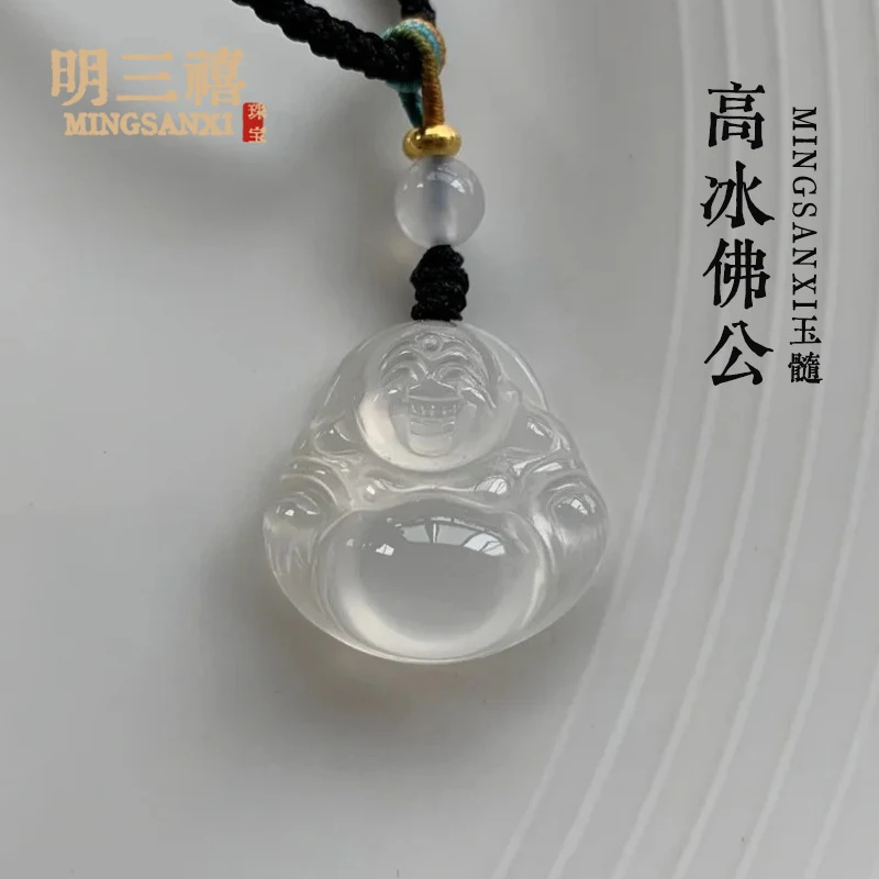 

Натуральное высокопрозрачное флуоресцентное белое халцедоновое ожерелье с подвеской в стиле Будды Майтреи для женщин, приносит удачу.