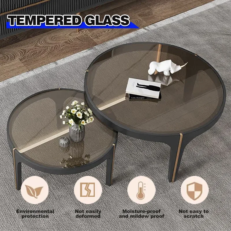 Nordic light luxury size round coffee table combination living room household small apartment medium ancient style solid wood