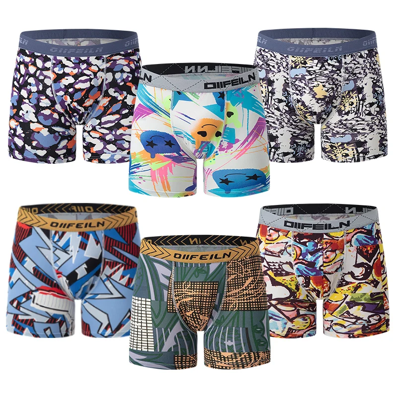 6-Pcs Men's Fashion Printing Long Underwear Teenagers To Adults Multi-size Comfortable Sports Boyshort Plus Size Fitness Shorts image 4