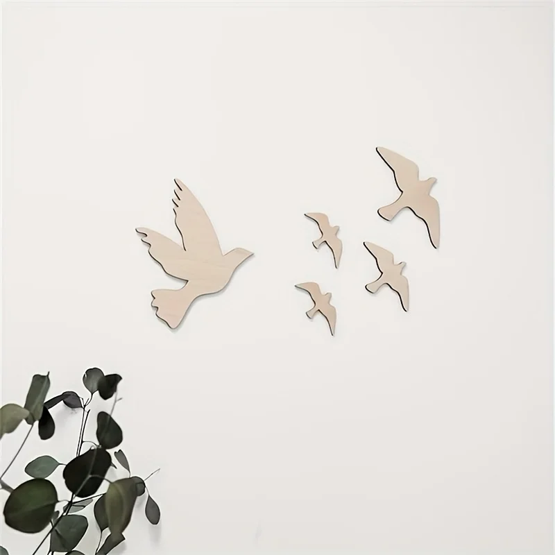 Ins Nordic Style Wooden Bird Self-Adhesive Decoration Home Space Theme Boys and Girls Room Decoration Wall Sticker Set Nursery Wall Art