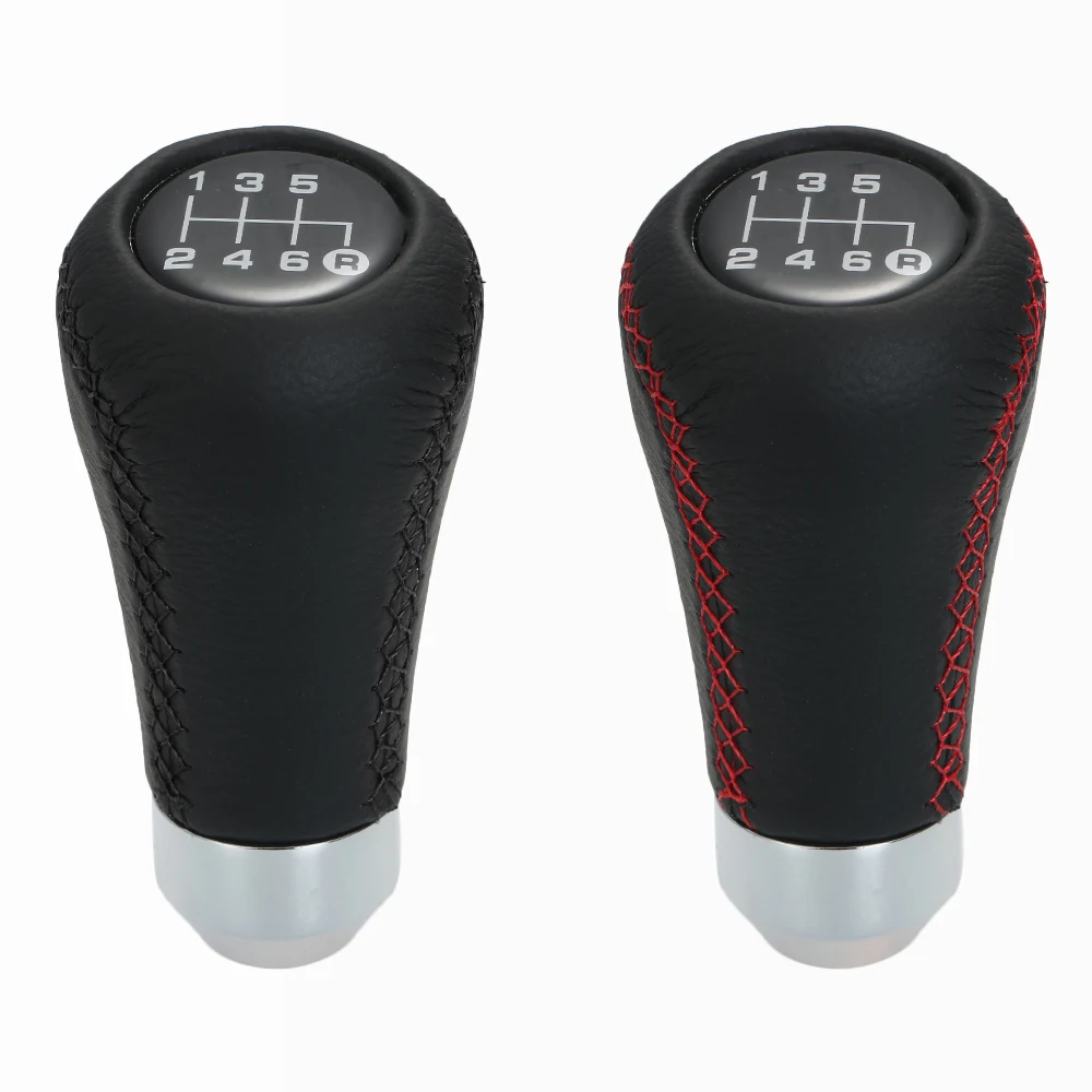 Car Manual Gear Shift Knob Shifter Black Leather Black Stitch 6 Speed Universal