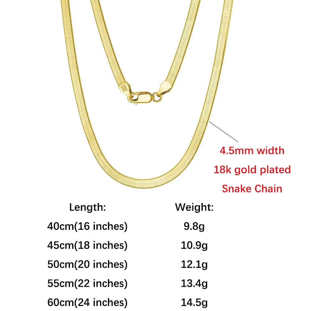 ORSA JEWELS Italien Schlangenkette aus 925er-Sterlingsilber, 3 mm, 4,5 mm, flexible, flache Fischgrätenkette, einfach für Damen und Herren, SC35