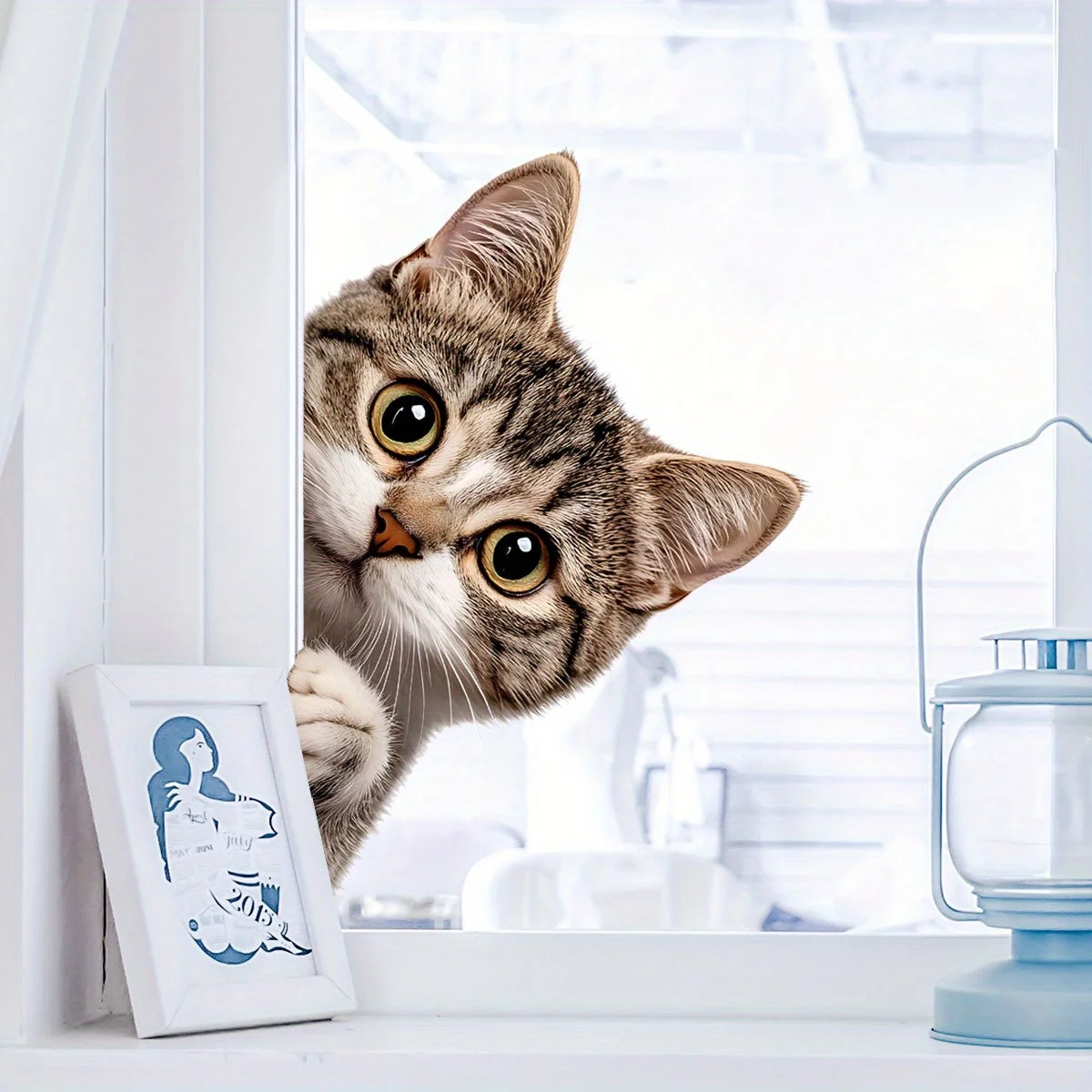 Funny Cat Peeking Window Wall Sticker Bathroom Toilet Decor Living Room Cabinet Refrigerator Home Decoration Decal Stickers - view 4