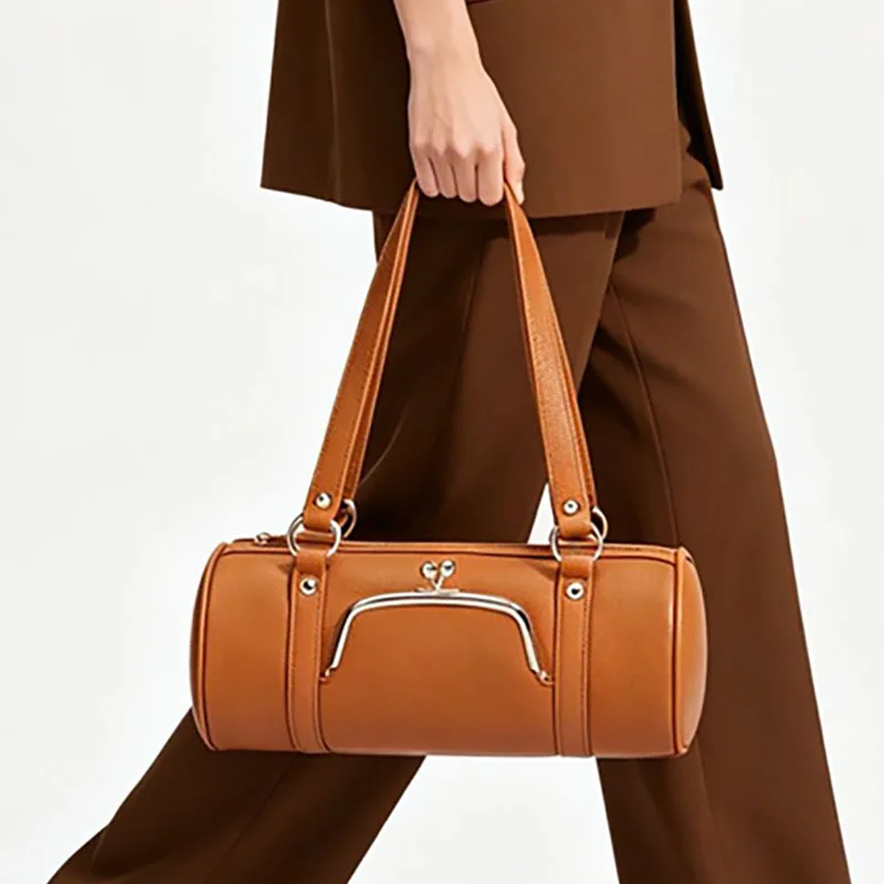 XMESSUN Fashion New Shoulder Bag for Women,Trendy Barrel-shaped Underarm Bags Lychee Grain Handbags Ladies PU Leather Boston Bag