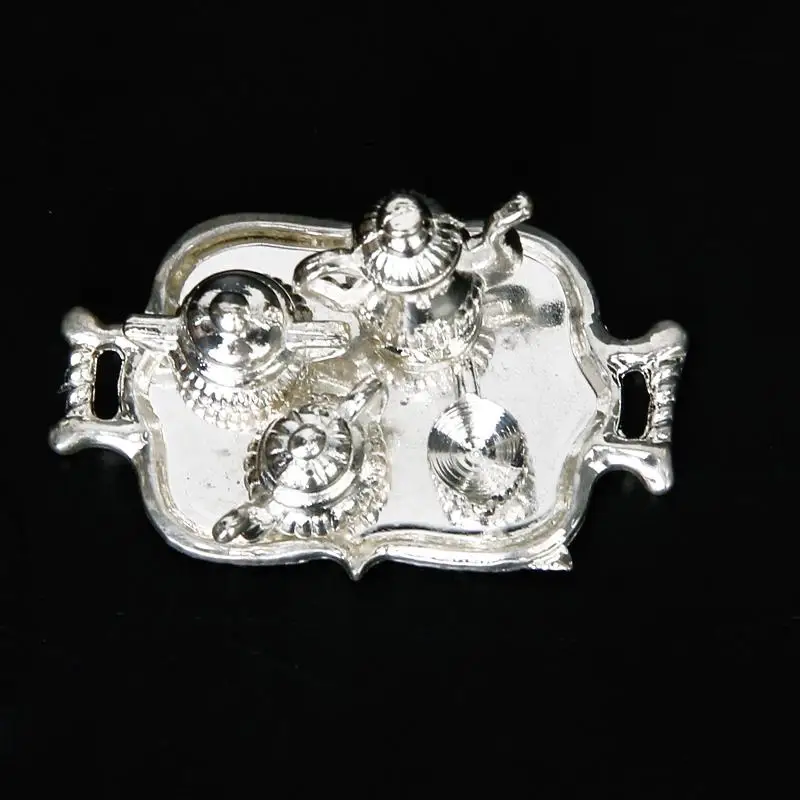 1/12 인형의 집 미니어처 금속 식기 컵 트레이 실버 포함