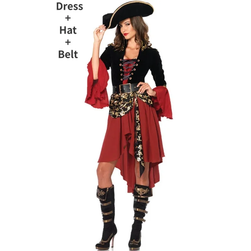 Halloween Carnaval Costume trucco danza pirata rosso Cos adulto femminile Caribbean Pirate Performance abbigliamento Sexy uniforme Cosplay