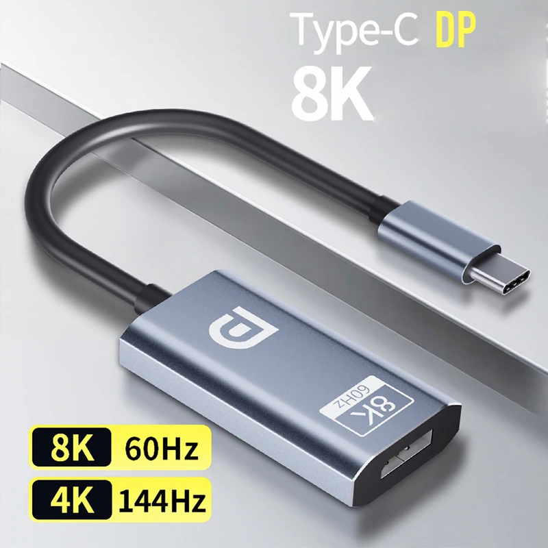 NEW USB-C Displayport 8K/60Hz 4K/144Hz Type C USB 3.1 To Display Port DP 1.4 Video Audio Alloy Converter for Macbook Laptops