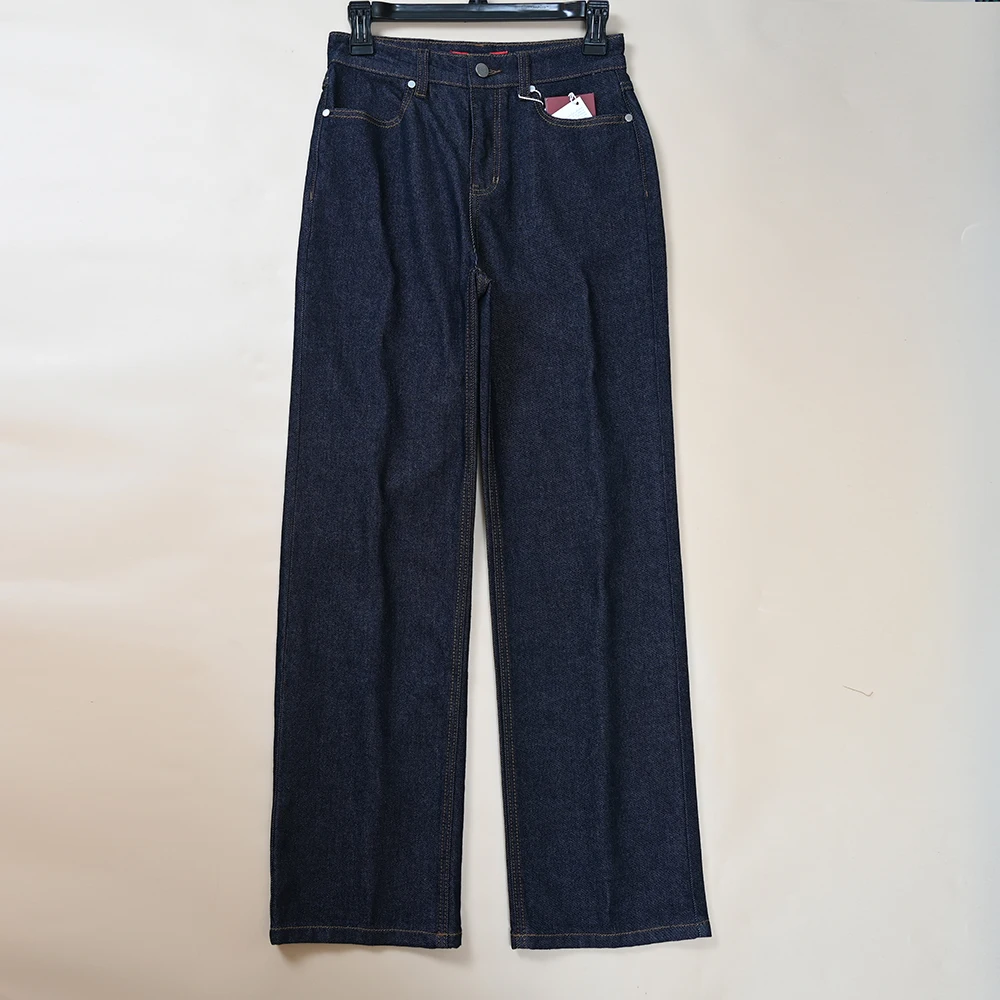 Jean taille haute extensible jambe droite bleu profond femme automne hiver nouveau Sle décontracté fermeture à glissière pantalons longs TING