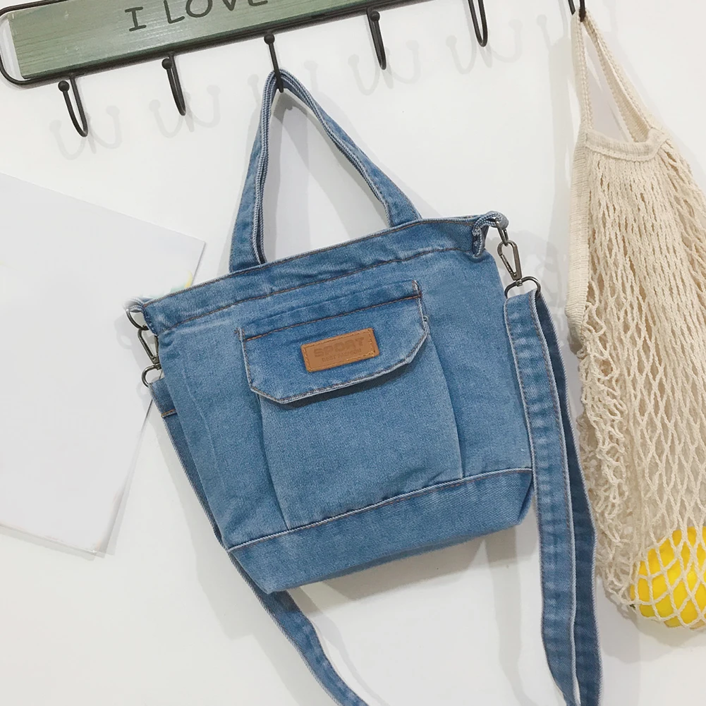 حقيبة يد نسائية أنيقة من قماش الدنيم للمتسوقين حقيبة كتف ذات سعة كبيرة وأشرطة قابلة للتعديل مع جيوب وحقيبة يد يومية ومحفظة #3