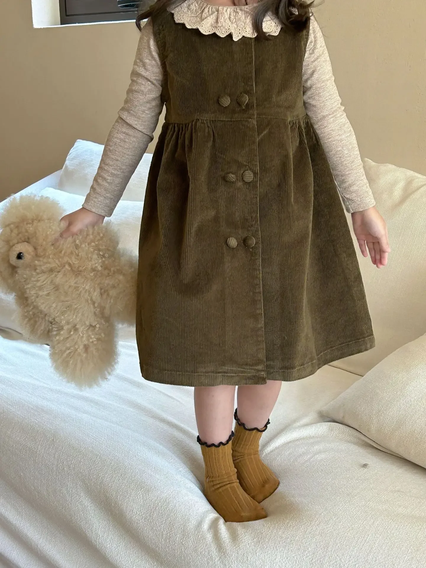 Girl Dress 2024 Spring New Children Wear South Korean Children Wear Girls Fashion Corduroy Sundress Sweet Corduroy Skirt