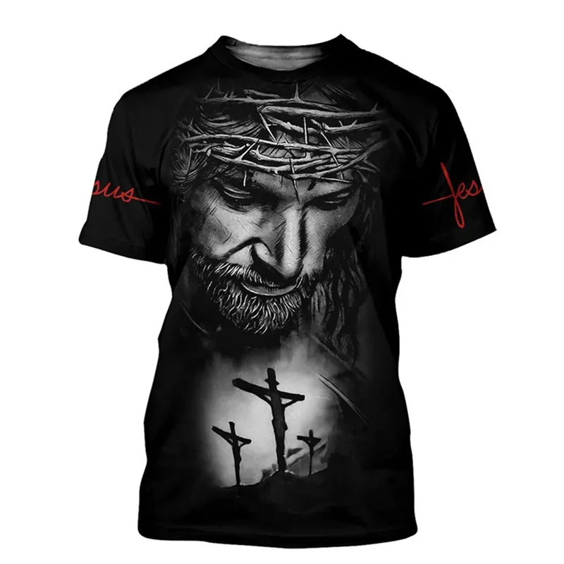 

Jesus Cross 3D Printed T Shirt For Men 3D Printed Summer Short Sleeve Fashion Casual Oversized Tee Shirt Religious Beliefs Tops