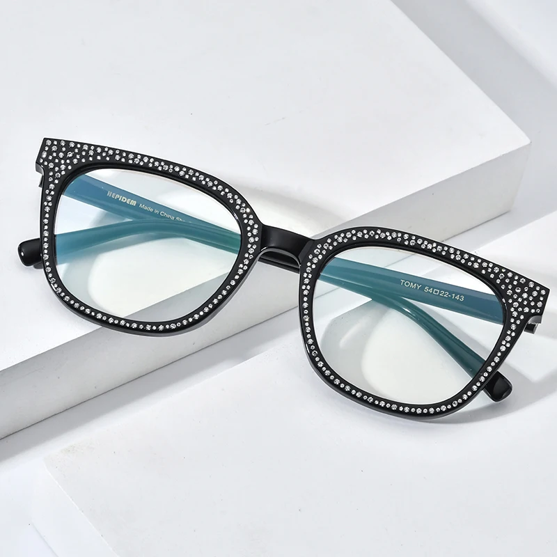 HEPIDEM Acetaat Optische Glazen Frame Vrouwen Oversize Plein Brillen Mannen Recept Brillen Eyewear Met Zirkoon Diamanten