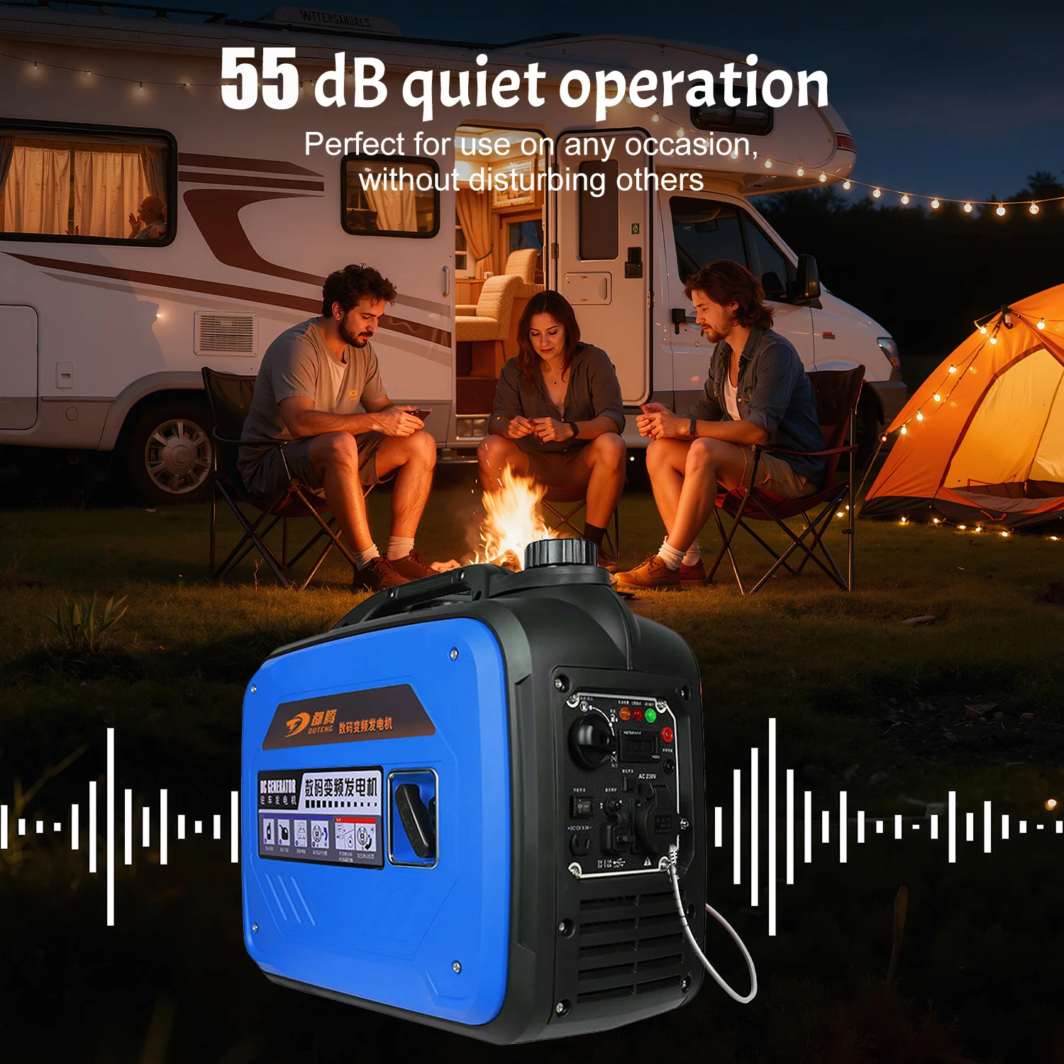 Blue Silent Portable Inverter Generator 2.8KW-3.8KW 4-Stroke Engine for Camper Travel RV Household Electric Needs