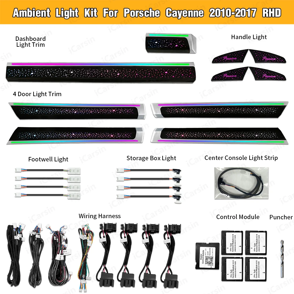 

Symphony Car Interior Ambient Light for Porsche Cayenne 2010-2017 Atmosphere Strip Decoration Accessories Upgrade RHD